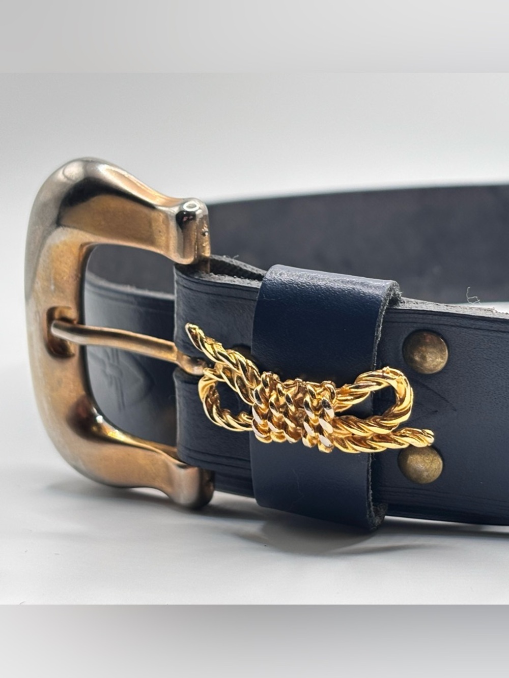 Vintage Italian Leather Belt Gold Rope Detail Small 27 Western Boho - Picture 4 of 8